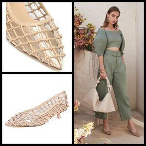 💕CULT GAIA💕 Kenny Pump Mule ~ Pointed Toe Basket Weave Leather Sand EU 41 NWT